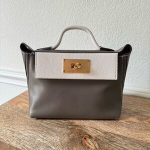 LEATHER INSIDE & OUT | Gray White Colorblock Mini 2424 Satchel Flap Bag S12/R2